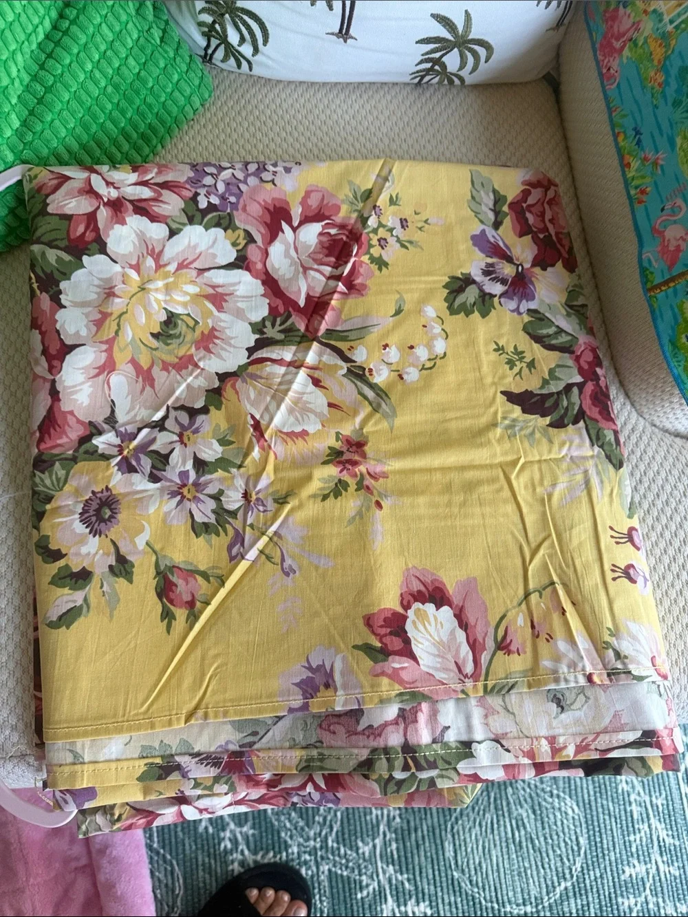 Ralph Lauren Yellow Floral Cotton Blouse with Navy Tag